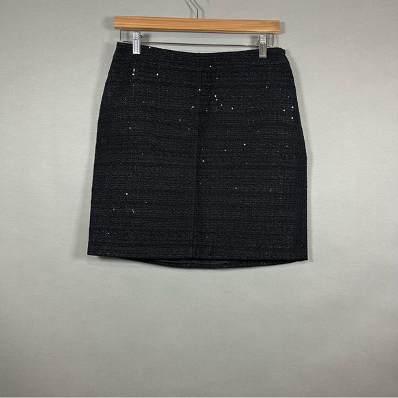 Ann Klein Black Sequin Tweed Lined Pencil Skirt - Picture 1 of 13
